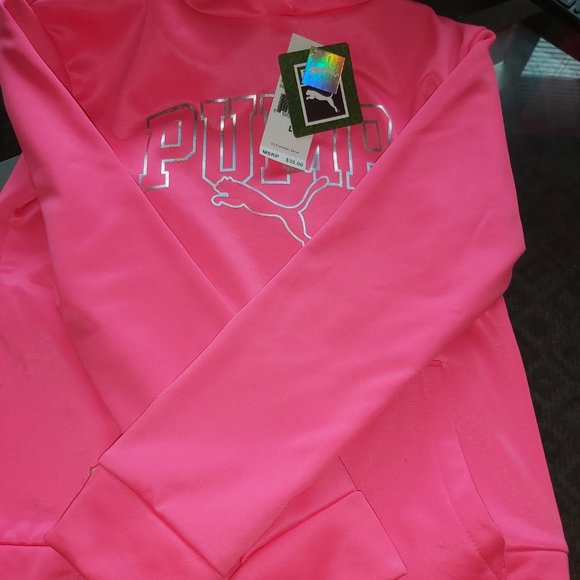 A hot pink pullover hoodie for girls ages 8-11. - Picture 3 of 5